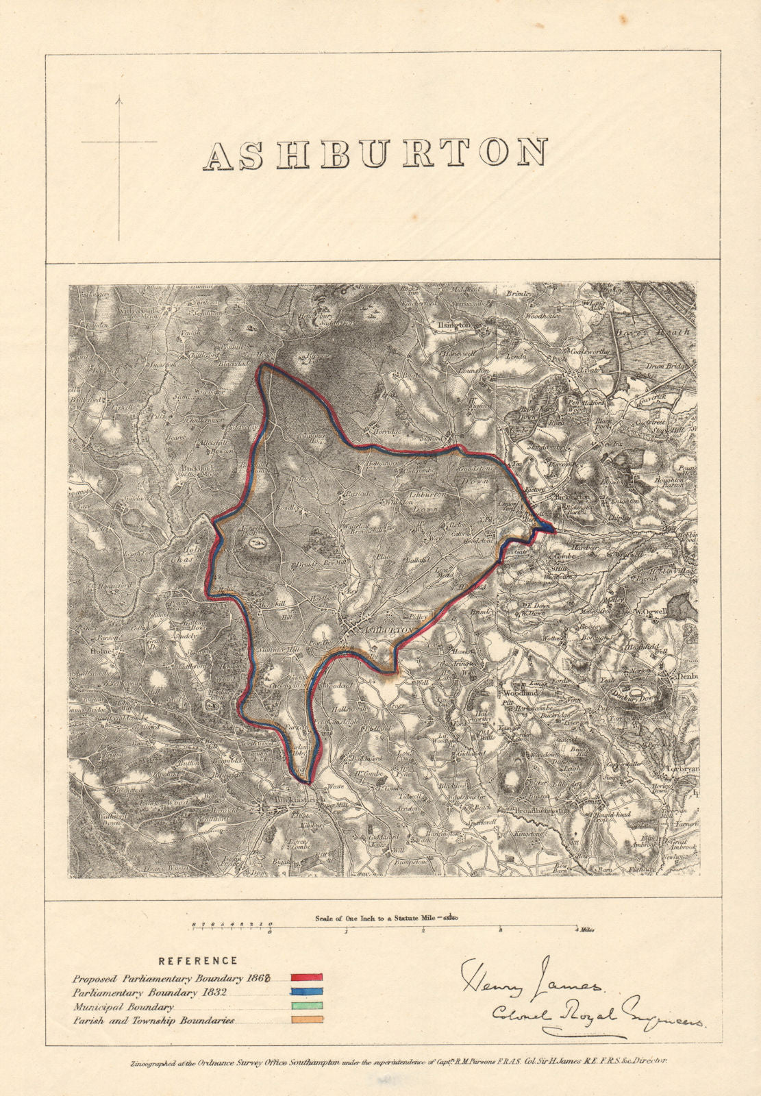 Ashburton. JAMES. PARLIAMENTARY BOUNDARY COMMISSION 1868 old antique map chart